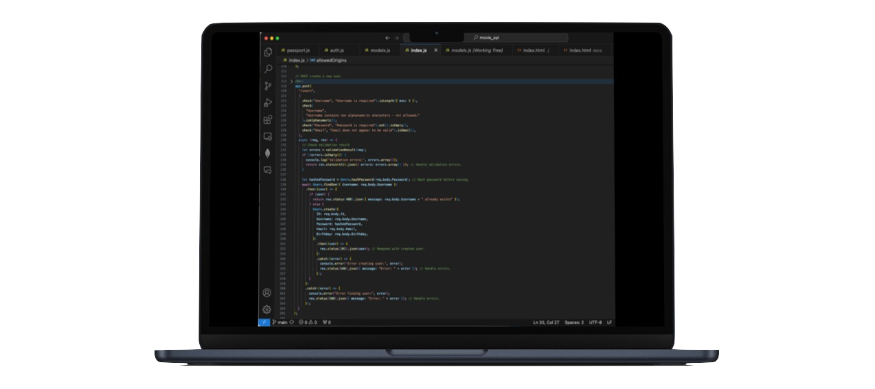 Image of recipe app code on laptop