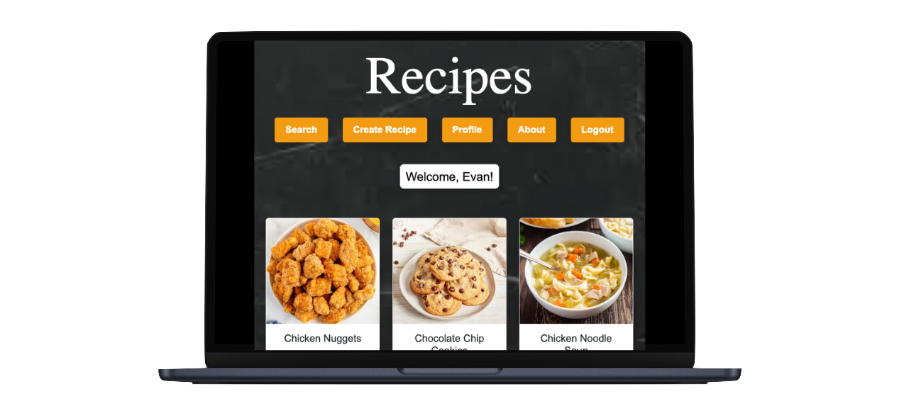 Image of recipe app on laptop